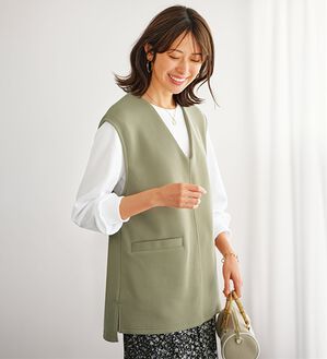 BELLUNA（ベルーナ）の「静電気防止インナー付Ｖネックベストアンサンブル（アンサンブル）」｜ソフトカーキ