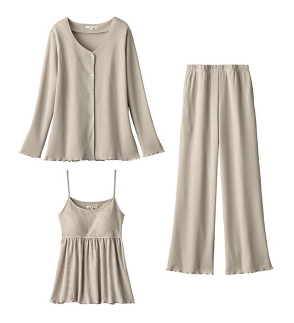 YU'NOW（ユナウ）の「【３点セット】カップ付ワッフルキャミソールルームウェアセット（パジャマ・ルームウェア）」｜詳細画像