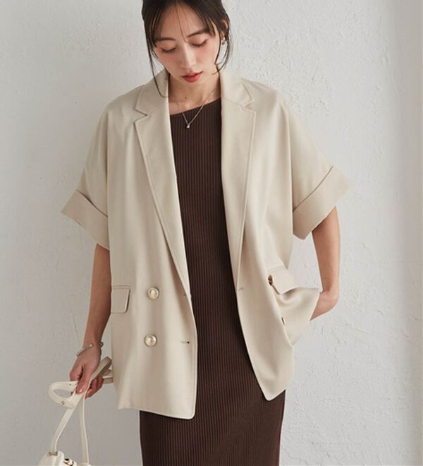 RANAN（ラナン）の「【新色追加】麻調ダブルボタンハーフスリーブジャケット（テーラードジャケット）」｜詳細画像