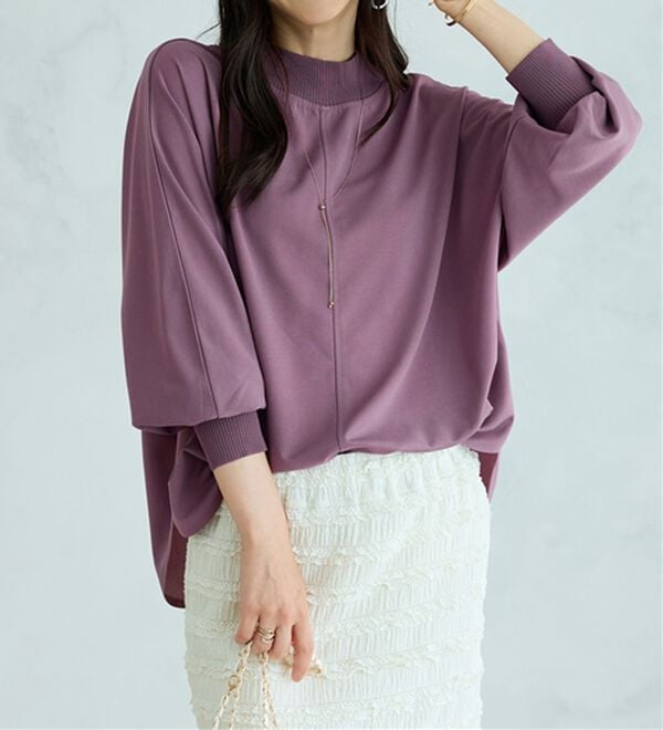 BELLUNA（ベルーナ）の「Ｔシャツ感覚なのにきちんとブラウス見え！カットジョーゼットプルオーバー（ブラウス）」｜詳細画像
