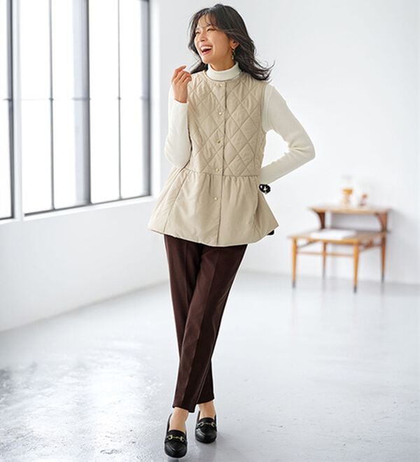 BELLUNA（ベルーナ）の「裏起毛ジョーゼット素材テーパードパンツ（テーパードパンツ）」｜詳細画像