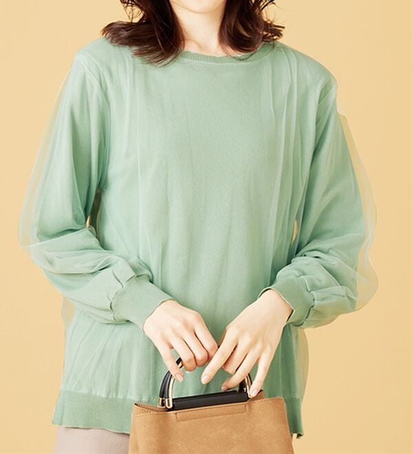 BELLUNA（ベルーナ）の「チュール重ねニットプルオーバー（ニット・セーター）」｜詳細画像