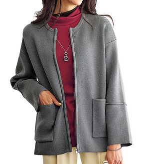 BELLUNA（ベルーナ）の「ランタンスリーブ軽量ニットジャケット（その他ジャケット）」｜杢グレー