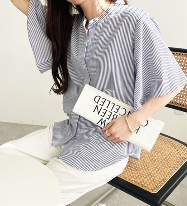 GeeRA（ジーラ）の「フレアー袖バンドカラーブラウス（ブラウス）」｜詳細画像