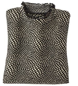 BELLUNA（ベルーナ）の「楊柳素材プリントハイネックプルオーバー（カットソー）」｜ドット柄(黒)