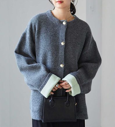 RANAN（ラナン）の「裏配色ゴールド調ボタンニットコーディガン（ニットカーディガン）」