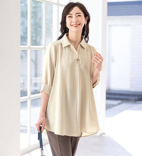 ルフラン（ルフラン）の「【３色組】上品スキッパーチュニック＜チェリー＞（チュニック）」｜詳細画像