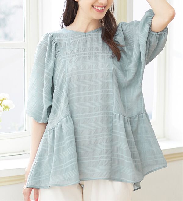 シアーチェックパフ袖チュニック - ベルーナ【公式】 