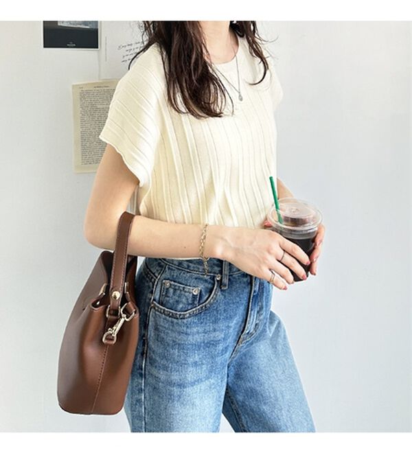 GeeRA（ジーラ）の「プリーツ編フレンチスリーブリブトップス（ニット・セーター）」｜詳細画像