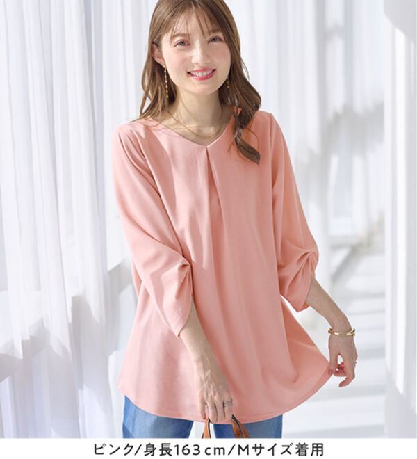 alotta（アロッタ）の「＜６つの機能付＞７分袖Ａラインフレアチュニックブラウス（チュニック）」｜詳細画像