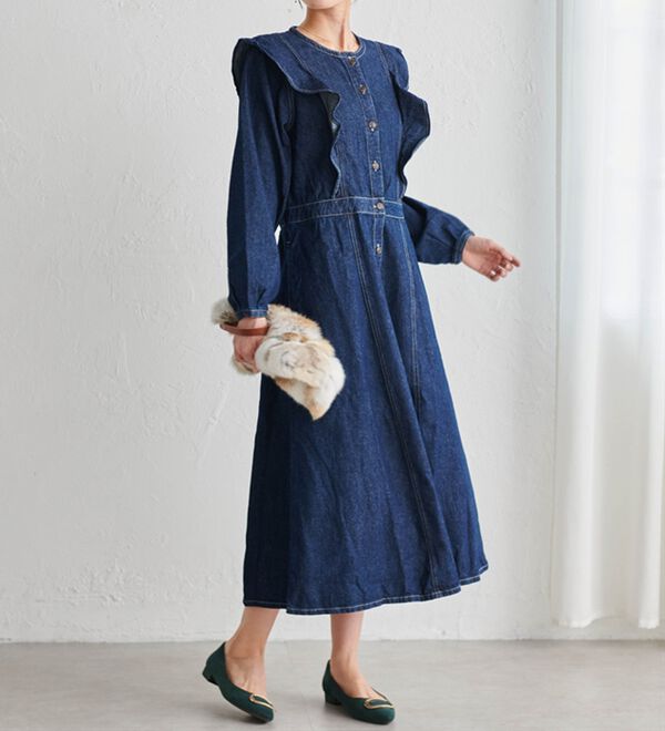 フリル使いデニムワンピース - ベルーナ【公式】