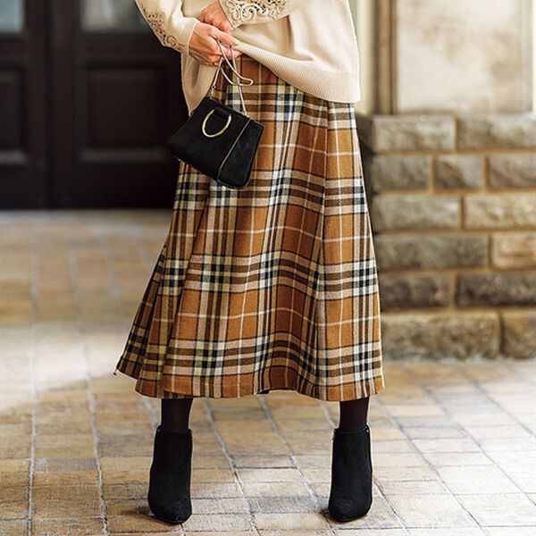 BELLUNA（ベルーナ）の「＜ＭＡＩＳＯＮ　Ｄ　ＡＺＵＲ＞ウール入りチェック柄スカート（ロングスカート）」｜ブラウン系チェック