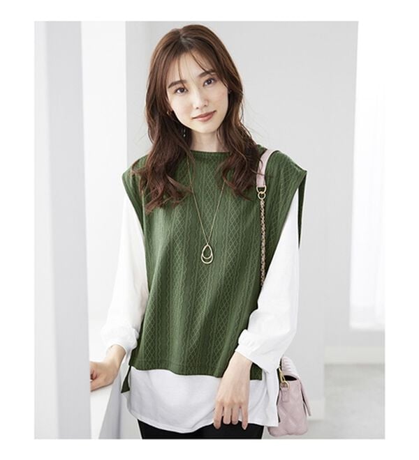 BELLUNA（ベルーナ）の「カットソージャカード素材ベストアンサンブル（アンサンブル）」｜詳細画像