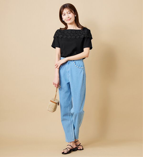 レースデザイントップス♡サイズ0 オトナ OTONA シックで大人可愛いレースデザイントップス （ブラック