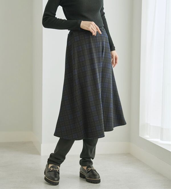 BELLUNA（ベルーナ）の「まるではく毛布！静電防止付レギンス付スカート（フルレングスパンツ）」｜ブラックウォッチ