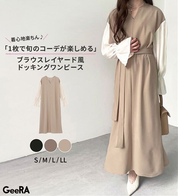 GeeRA（ジーラ）の「ブラウスレイヤード風ドッキングワンピース（カットソーワンピース）」｜詳細画像