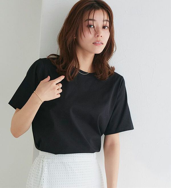 Pierrot（ピエロ）の「【選べるネック】シルケットコットンＴシャツ（Tシャツ）」｜詳細画像