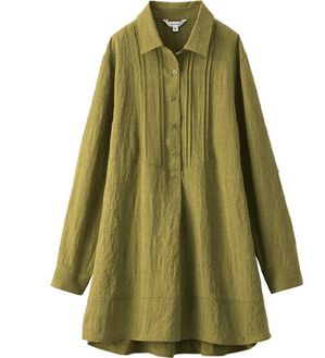BELLUNA（ベルーナ）の「ピンタック使い麻調合繊シャツチュニック（チュニック）」｜ライムイエロー