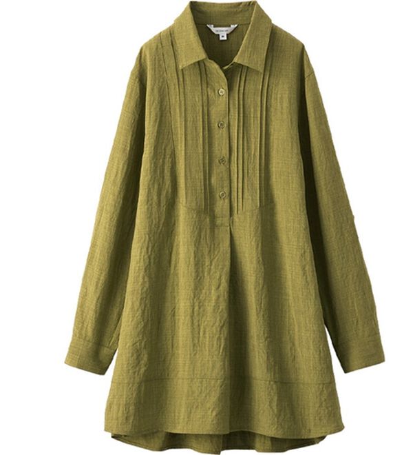 BELLUNA（ベルーナ）の「ピンタック使い麻調合繊シャツチュニック（チュニック）」｜ライムイエロー