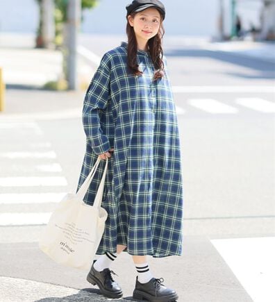 A HAPPY MARILYN（アハッピーマリリン）の「【大きいサイズ】【ＬＬ～８Ｌ】フランネル細魅せチェックシャツワンピース（シャツワンピース）」