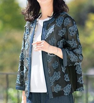 ルフラン（ルフラン）の「花モチーフのデニム使いメッシュジャケット（その他ジャケット）」｜1