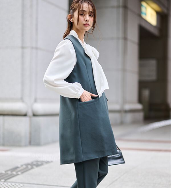RANAN（ラナン）の「【２点セット】防シワ！ロングジレセットアップ（パンツスーツ）」｜詳細画像