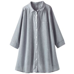 BELLUNA（ベルーナ）の「フランス綾ドレープシャツチュニック（チュニック）」｜ネイビーストライプ