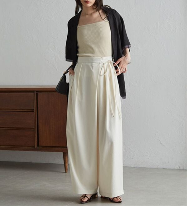 RANAN（ラナン）の「麻調2タックラップリボンパンツ（フルレングスパンツ）」｜詳細画像