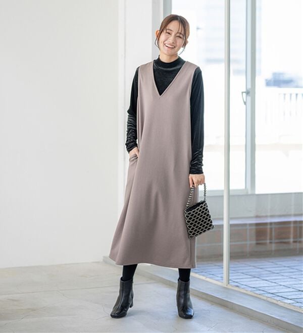 BELLUNA（ベルーナ）の「【選べる丈】シュッと体型カバー！ジャストフィットらくらくジャンパースカート（ジャンパースカート）」｜詳細画像