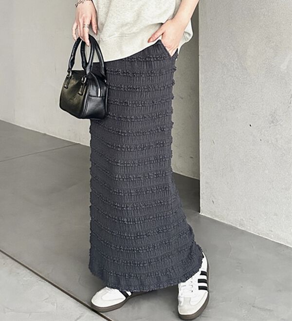 GeeRA（ジーラ）の「すっきりオシャレ見え！ジャカードレースタイトスカート（ロングスカート）」｜チャコール