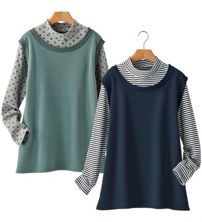 BELLUNA（ベルーナ）の「【２枚組】１枚でおしゃれ！重ね着風プルオーバー（カットソー）」