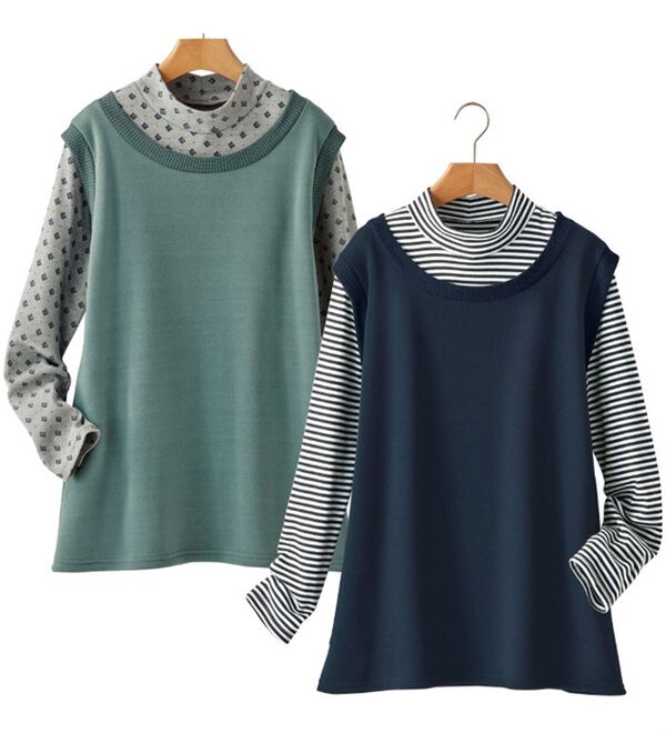 BELLUNA（ベルーナ）の「【２枚組】１枚でおしゃれ！重ね着風プルオーバー（カットソー）」｜詳細画像