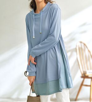 BELLUNA（ベルーナ）の「ワイドネック裾リブ切替チュニック（チュニック）」｜サックス系