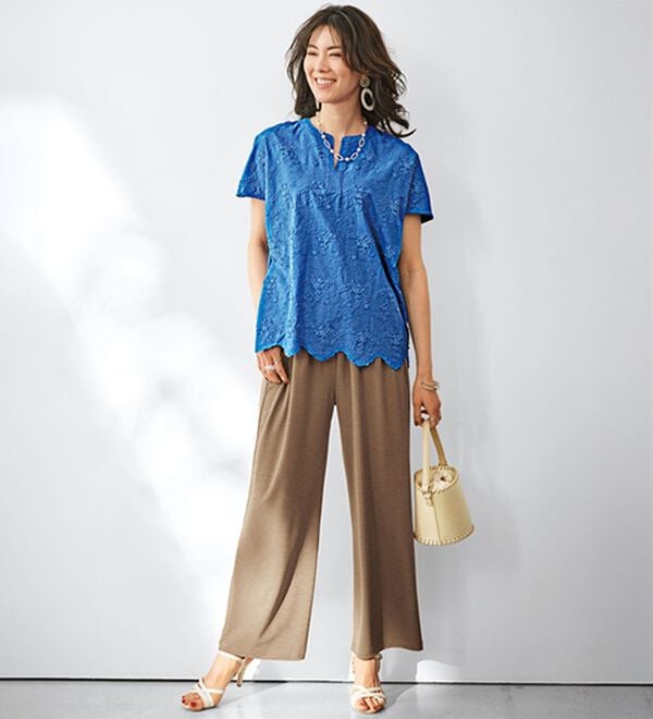 BELLUNA（ベルーナ）の「涼感さらさらスラブ調ワイドパンツ（ワイドパンツ・ガウチョ）」｜詳細画像