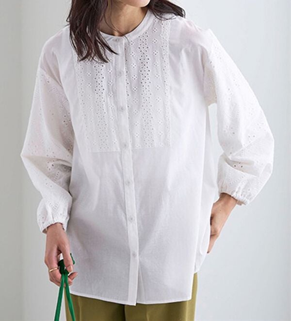 BELLUNA（ベルーナ）の「綿１００％レース切替デザインブラウス（ブラウス）」｜詳細画像