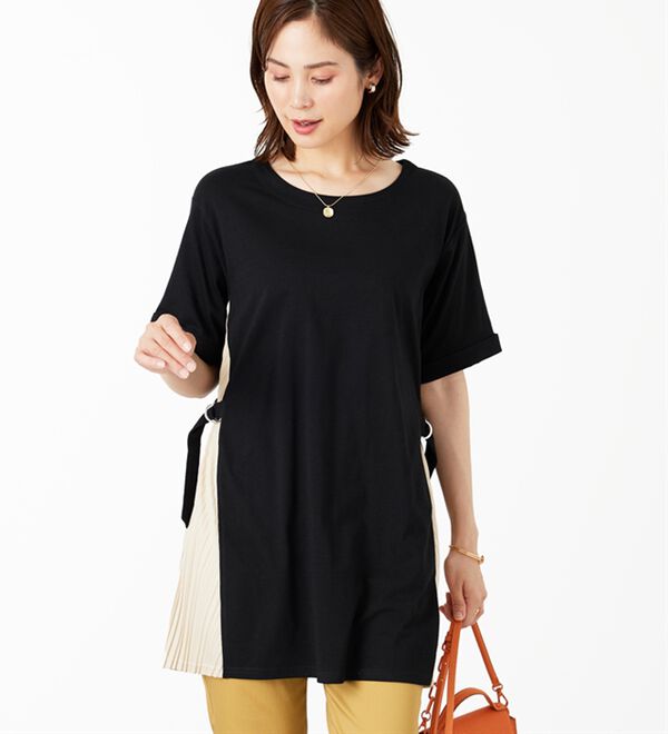 エレンディークゆったり重ね着レイヤードサイドプリーツワンピース  