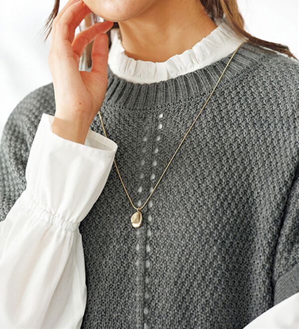 BELLUNA（ベルーナ）の「衿フリル使いラメストライプシャツチュニック（チュニック）」｜詳細画像