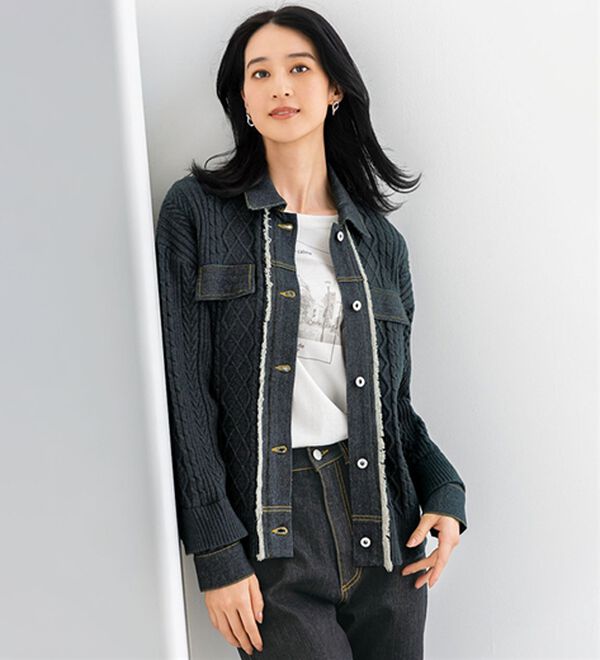 BELLUNA（ベルーナ）の「肌寒くなってきたら　デニム切替ニットジャケット（その他ジャケット）」｜詳細画像