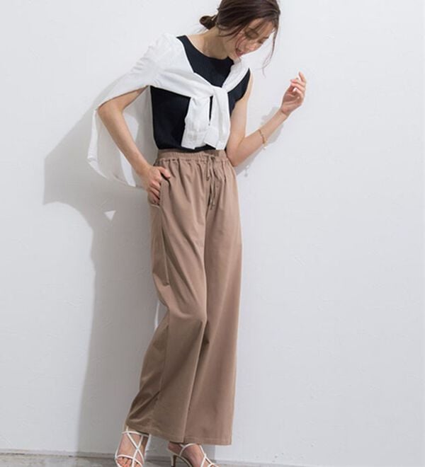 Pierrot（ピエロ）の「【選べる丈】ストレッチツイルワイドパンツ（ワイドパンツ・ガウチョ）」｜詳細画像