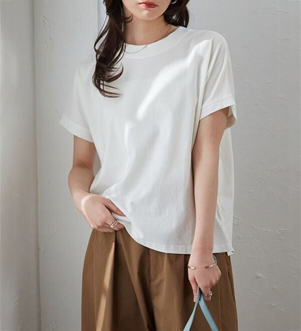 RANAN（ラナン）の「【選べる袖丈】ひんやり！＜BC＞綿100％プチハイネックＴシャツ（カットソー）」｜詳細画像