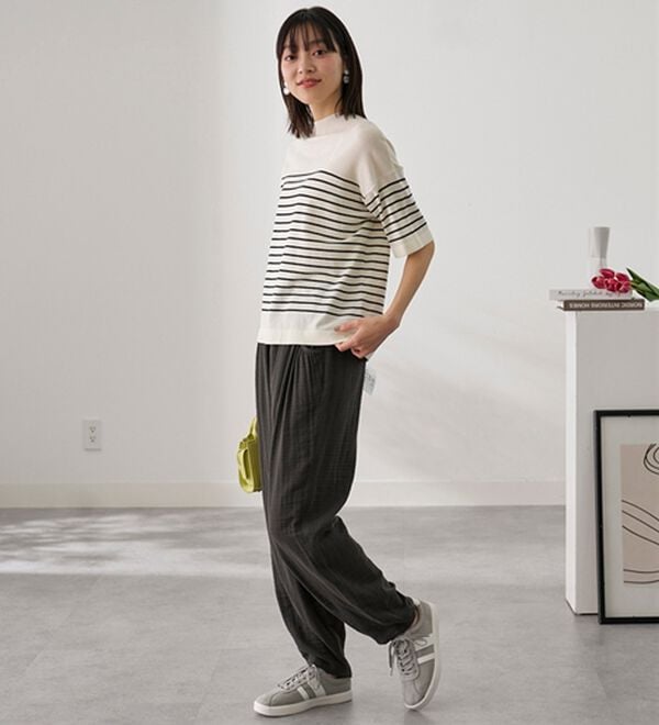 BELLUNA（ベルーナ）の「綿麻ダブルガーゼポッケギャザーパンツ（フルレングスパンツ）」｜詳細画像