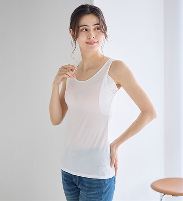LAVIENNE（ラヴィエンヌ）の「【暑がりさん必見！】瞬間ひんやり冷感！タンクトップインナー＜さらりラボ＞（肌着・インナーウェア）」｜オフホワイト