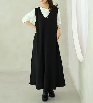 A HAPPY MARILYN（アハッピーマリリン）の「【Ｌ～８Ｌ／選べる丈】【２点セット】スポッと着られる！長袖トップス&times;ジャンスカ（アンサンブル）」｜詳細画像