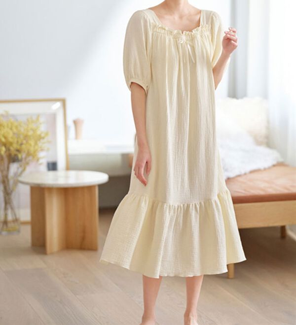 YU'NOW（ユナウ）の「【カップ付】Ｗガーゼの湯上りワンピース（パジャマ・ルームウェア）」｜詳細画像