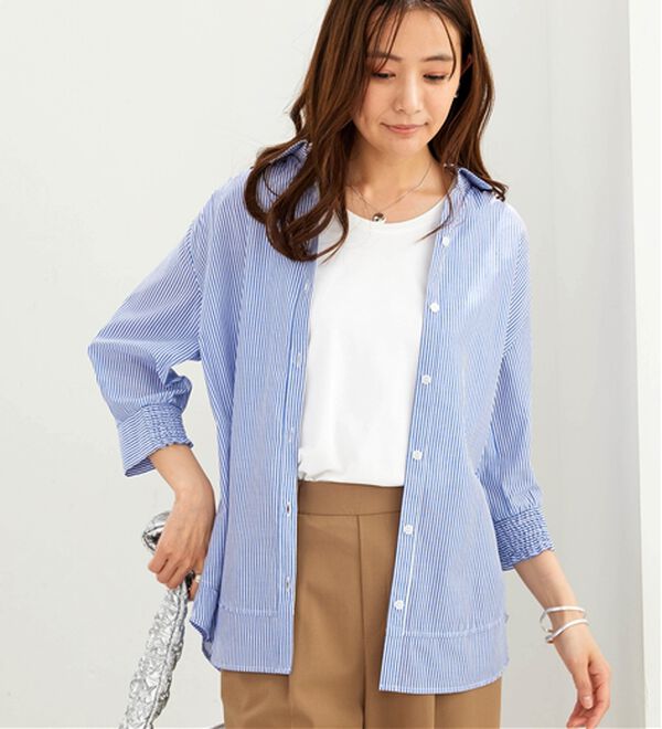 BELLUNA（ベルーナ）の「サラリ快適！ギャザー使いシャツチュニック（チュニック）」｜詳細画像