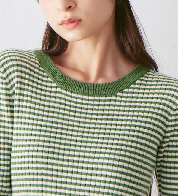 Viola e Viola（ヴィオラ エ ヴィオラ）の「【静電気防止】綿１００％ちくちくしないボーダーリブニット（ニット・セーター）」｜詳細画像