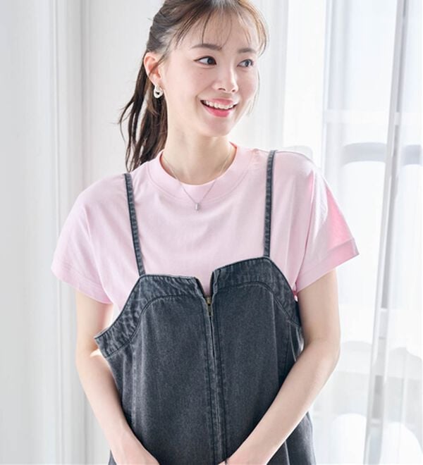 RANAN（ラナン）の「【選べる袖丈】ひんやり！＜BC＞綿100％プチハイネックＴシャツ（カットソー）」｜詳細画像