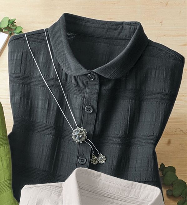 ルフラン（ルフラン）の「ドビー織ミニ衿ブラウス（ブラウス）」｜チャコール