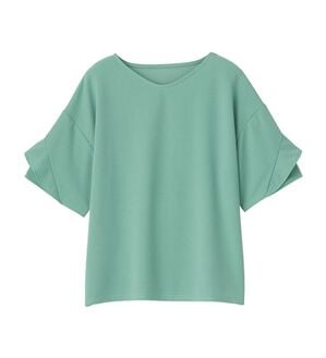 alotta（アロッタ）の「【４つの機能付】ひんやりフリル袖ブラウスＴシャツ（ブラウス）」｜ブルーグリーン