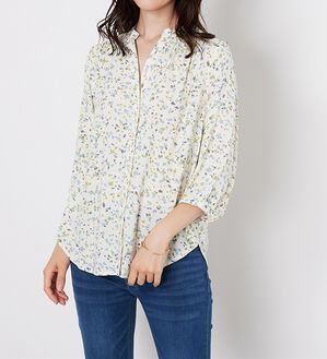 BELLUNA（ベルーナ）の「【接触冷感】レーヨン素材ギャザー使いプリントブラウス（ブラウス）」｜詳細画像